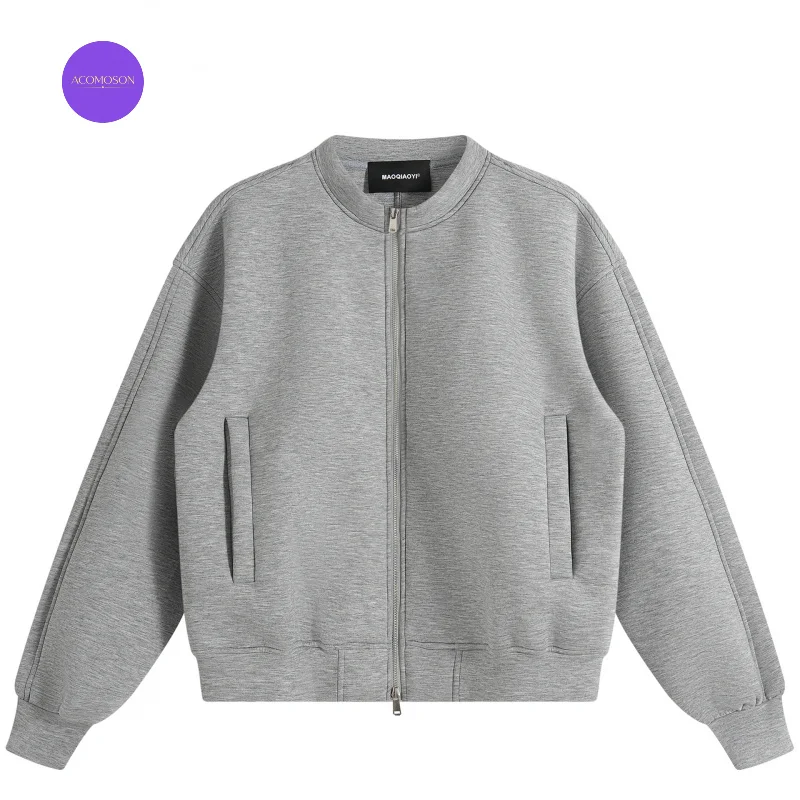 ACOMOSON Luxury Quality EU US Size Boxy Sweat Jacket Autumn Winter Travel Holiday Campus Unisex Clean Fit Casual Baseball Jacket