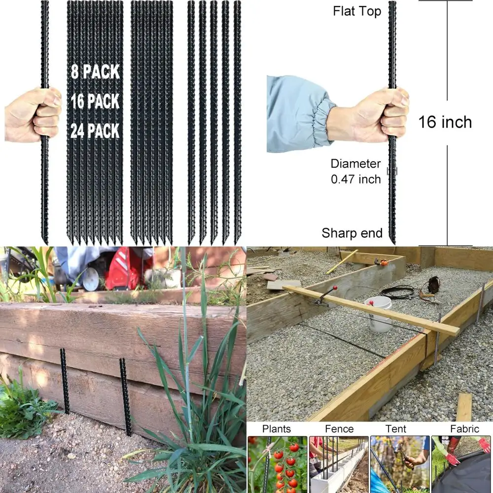 

Сверхмощные 16-дюймовые стальные наземные анкеры с долотом для наружного использования - металлические колья с черным порошковым покрытием для безопасных анчори