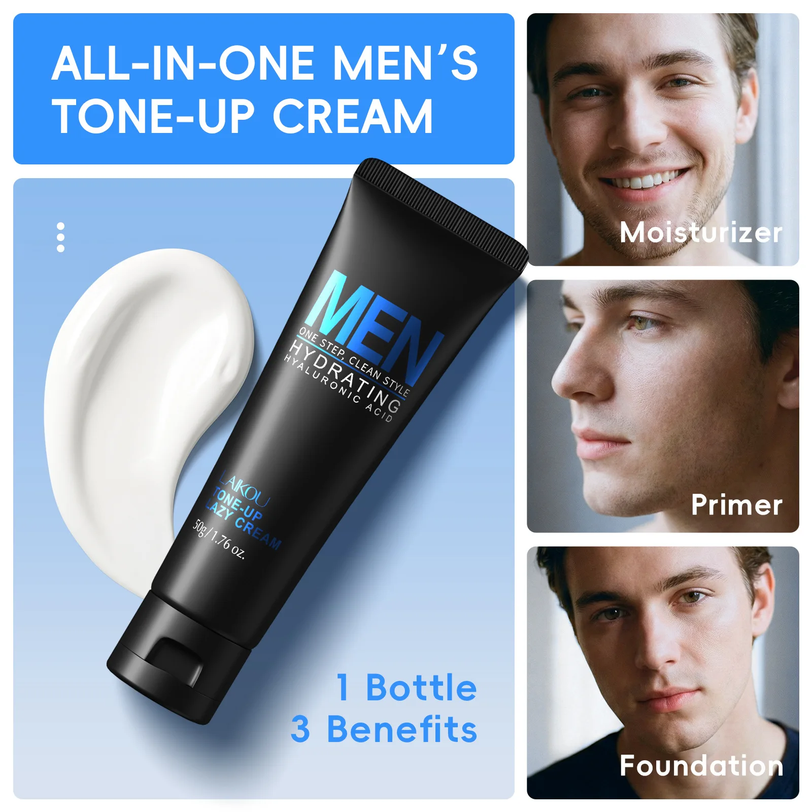 LAIKOU Men BB Cream Natural Whitening Revitalising Nourishing Brighten Cream  Face Foundation Tone Up Cream Lazy Concealer 50g