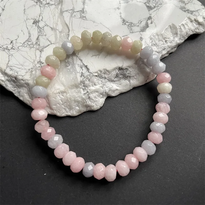 5*8MM Faceted Morganite Bracelet Vintage Natural Stone Jewelry Noble Elegant Exquisite Beaded Hand ChainWomen Boho Geometric