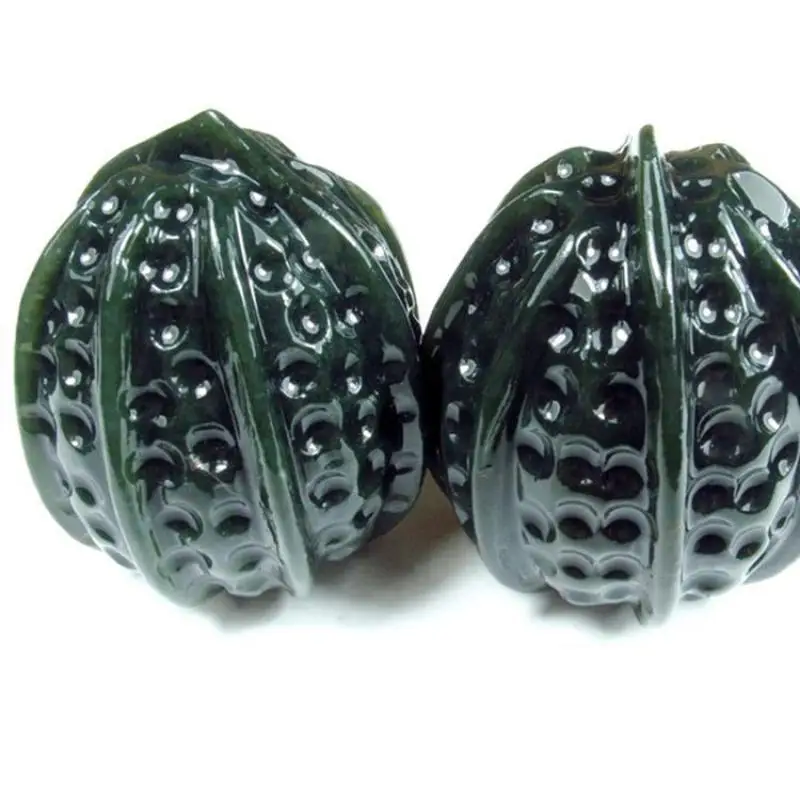 1 Pair Natural Jade Collection Hand Carved Hotan Jade Walnut Natural Jade Citron