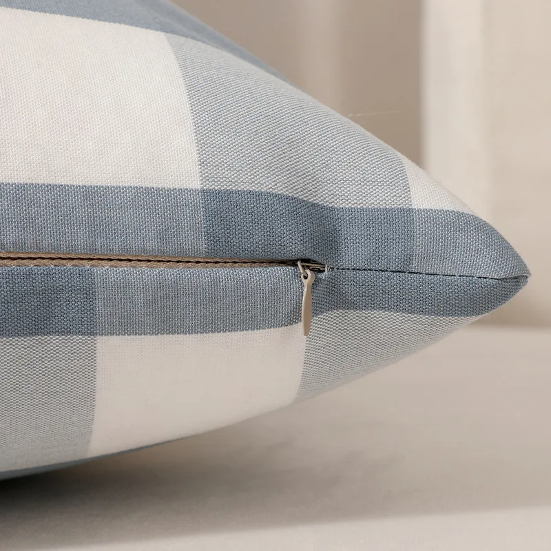 MACT Blue Pillow Cover Cushion with Buffalo Plaid Solid Blue Throw Pillowcase Gingham Plaid Design Pillow Cover for Sofa Bedroom