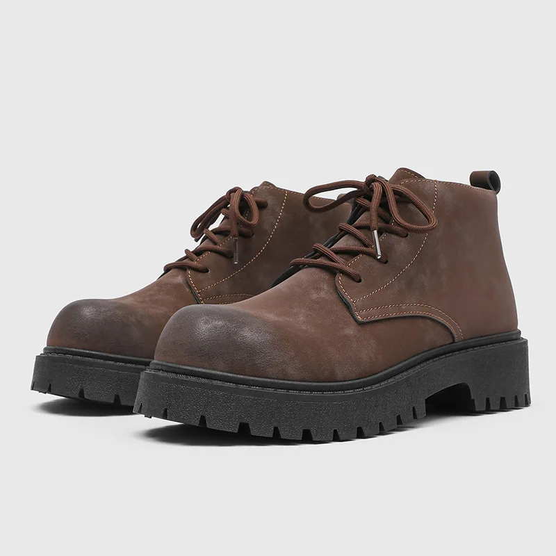 New Retro Unisex Dress British Style Head Derby Platform Business Inner Height Increase Ankle Shoes for Fall Winter Daily Wear