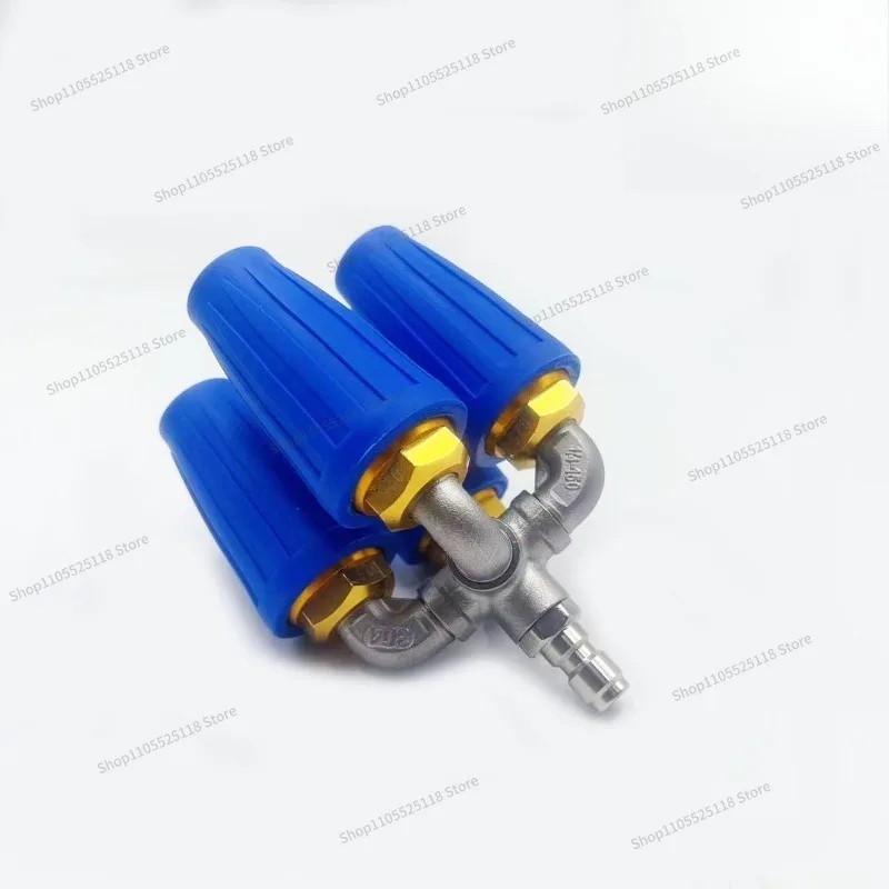 For High Pressure Water Gun Rotating Nozzle, Aluminum Alloy with Four-way Stainless Steel Water Pipe Connector TIP1/4 4000PSI