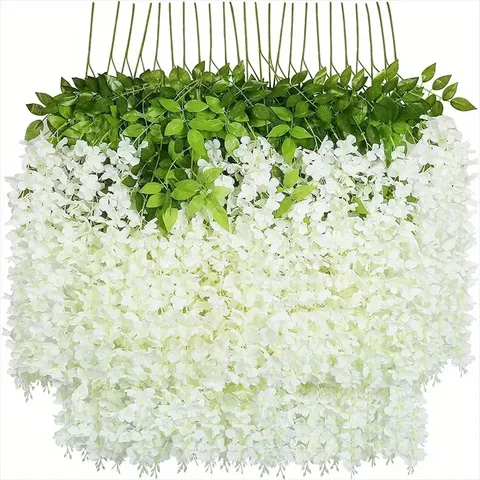 12pcs Wisteria Vine Artificial Flowers Wholesale Trailing Fake String for Home Wedding Party Decor Silk