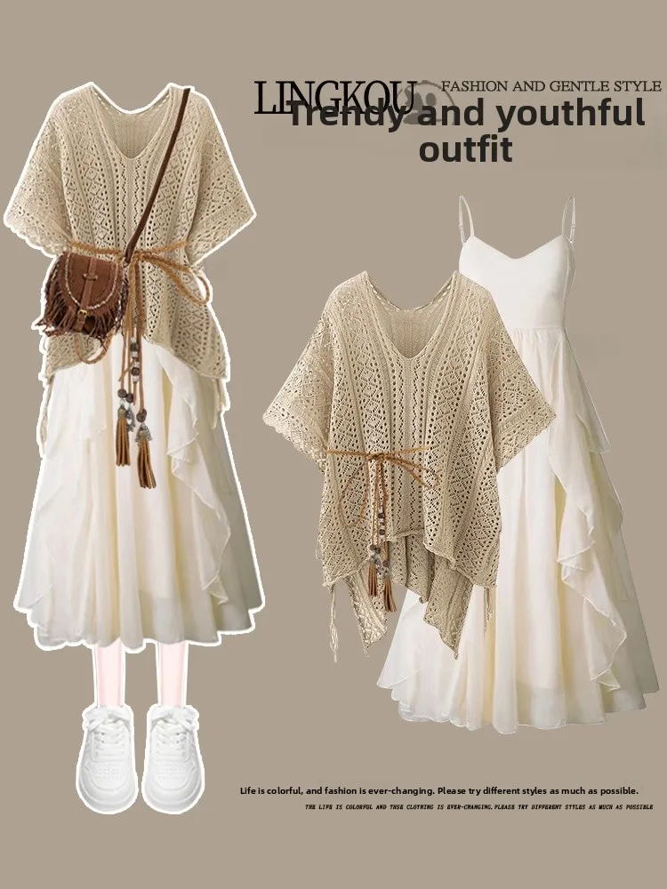 Ele tweedelige set mooie riem Dr lange zomer cover-up Dr casual chique dames Faion Svel-jurk