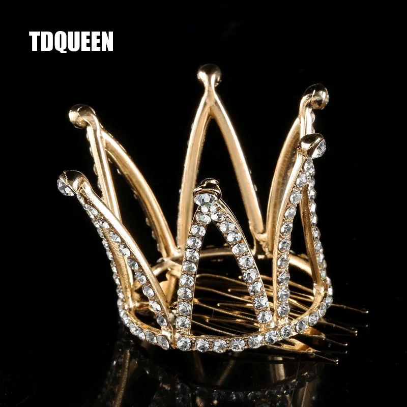 TDQUEEN Tiaras and Crowns Hair Comb Gold Color Kids Girls Mini Round Hair Jewelry Pageant Prom Princess Tiara Crown