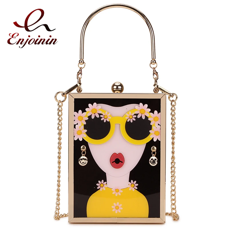 

3D Lady Face Acrylic Box Women Purses and Handbags Party Clutch Bag Shoulder Chain Bag Designer Wedding Evening Bag Small Purse