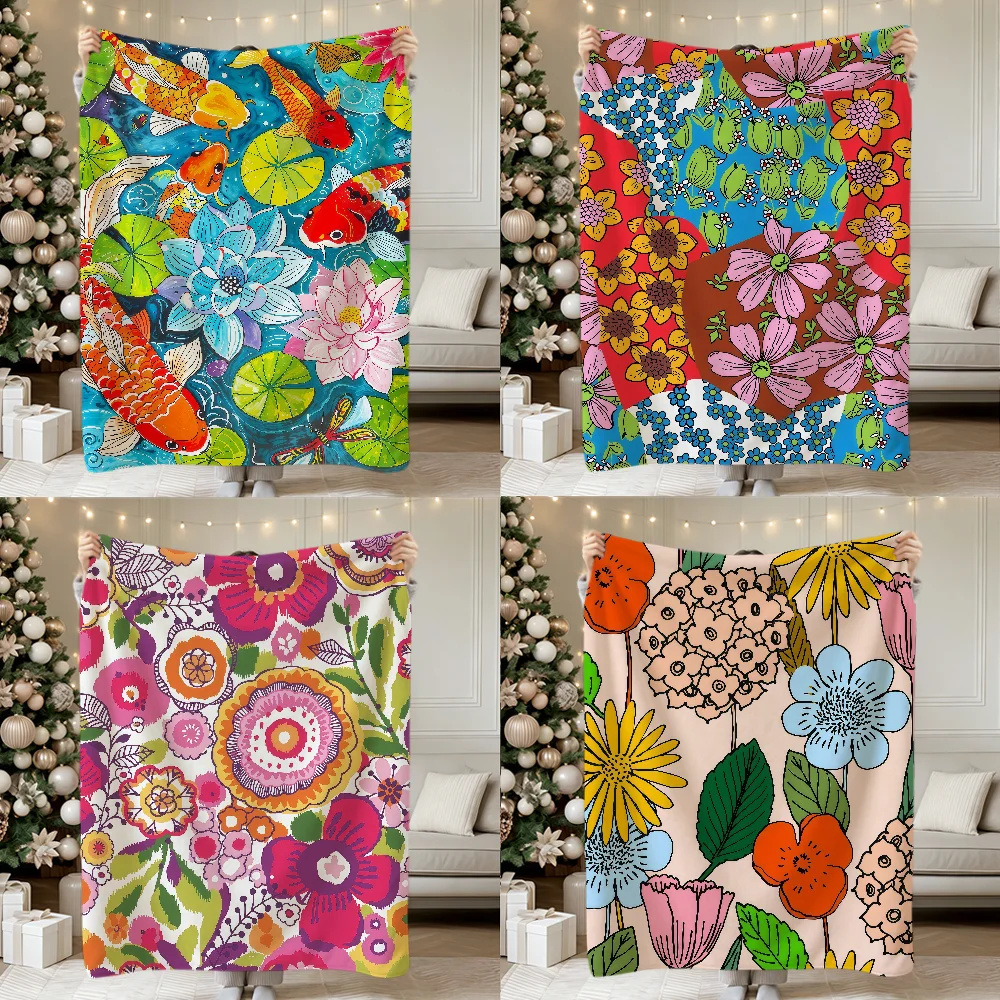 Fashion Art Retro Opulent Flowers Vintage Soft Warm Plush Blanket Dorm Sofa Living Room Pet Hogar Bedroom Gift Nap Home Flannel