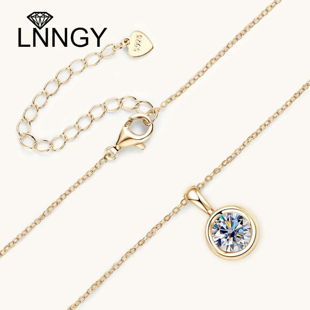 

Lnngy 925 Sterling Silver Clavicle Chain Necklace 8mm 2.0ct Round Bezel Moissanite Pendant Necklaces For Women Fine Jewelry Gift