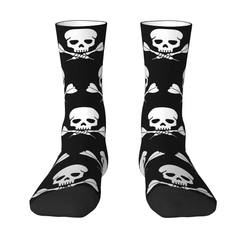 

Cool Printed Darts Skull Socks for Men Women Stretchy Summer Autumn Winter Dartboard Player Crew Socks