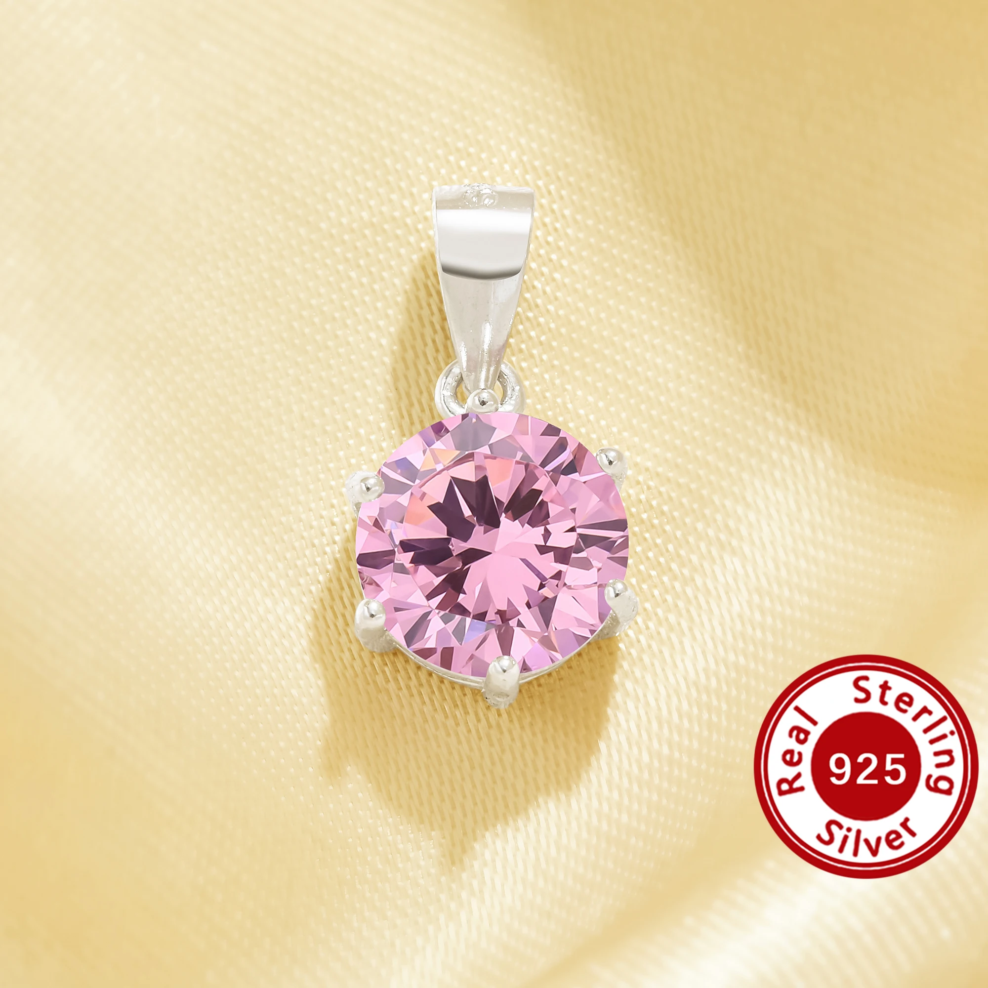 

Minimalist Solitaire Round Pendant With 8MM Pink Cubic Zirconia,Solid 925 Sterling Silver Pendant Charm,Simple Pendant 6110178
