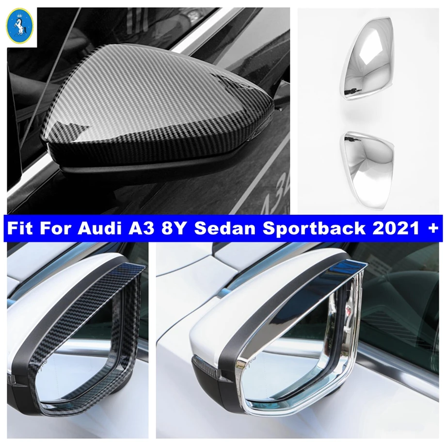 

Rearview Mirror Cap / Rain Eyebrow Deflector Blades Cover Trim For Audi A3 8Y Sedan Sportback 2021 - 2024 Chrome / Carbon Fiber