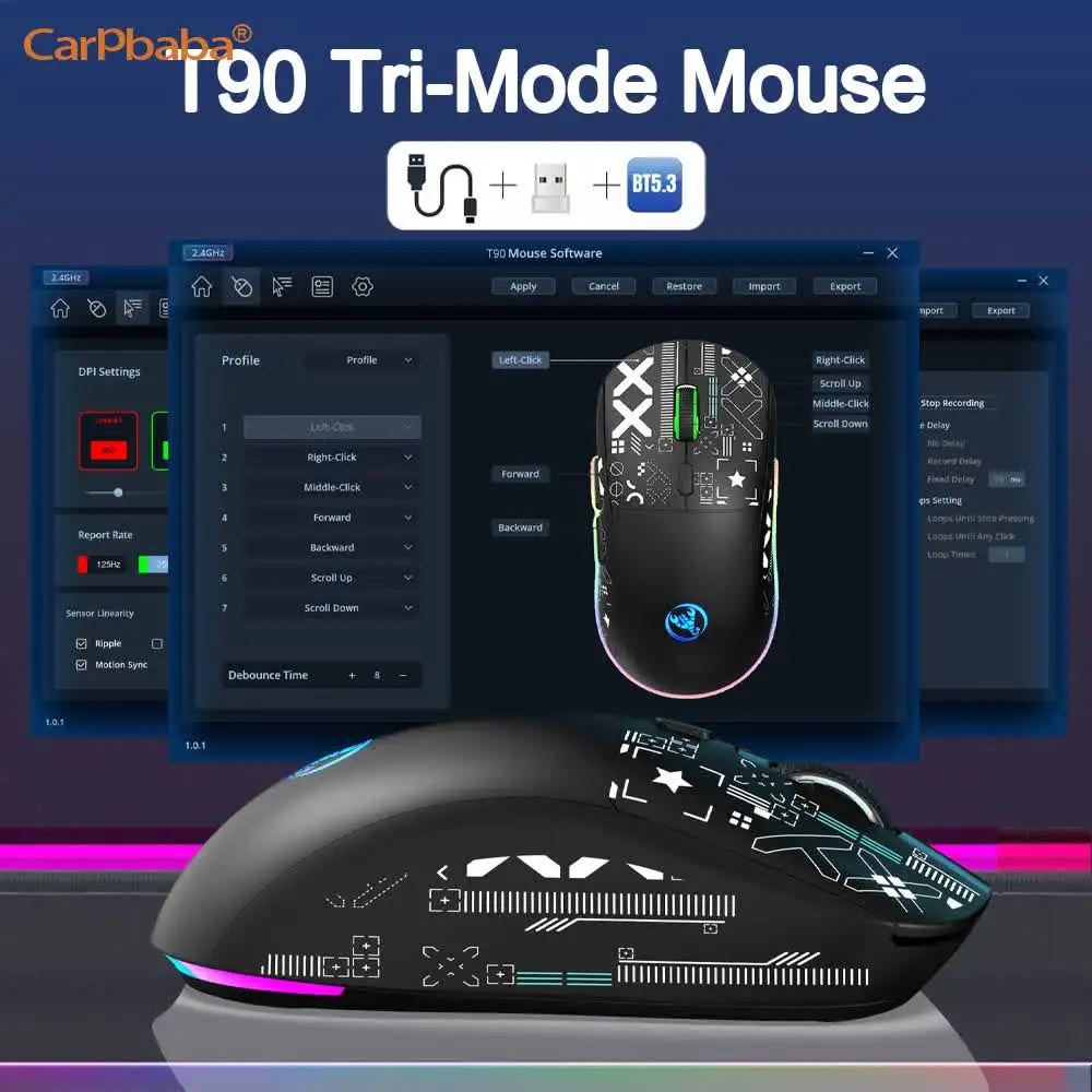 

HXSJ QT90 RGB Backlit Gaming Mouse Wired 2.4G Bluetooth Wireless New Model 650mAh Battery 500 Million Clicks up to 3600-DPI