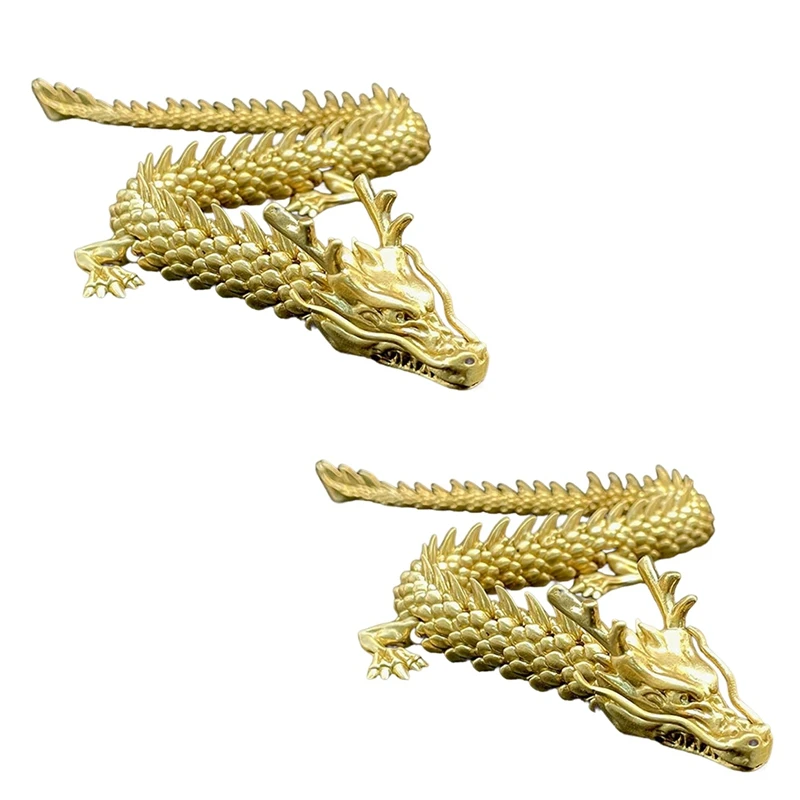 ABKO-2PCS dragão dourado com articulações móveis, estatuetas colecionáveis de dragão do zodíaco chinês, ornamento de decoração de mesa, estátua de dragão 3d