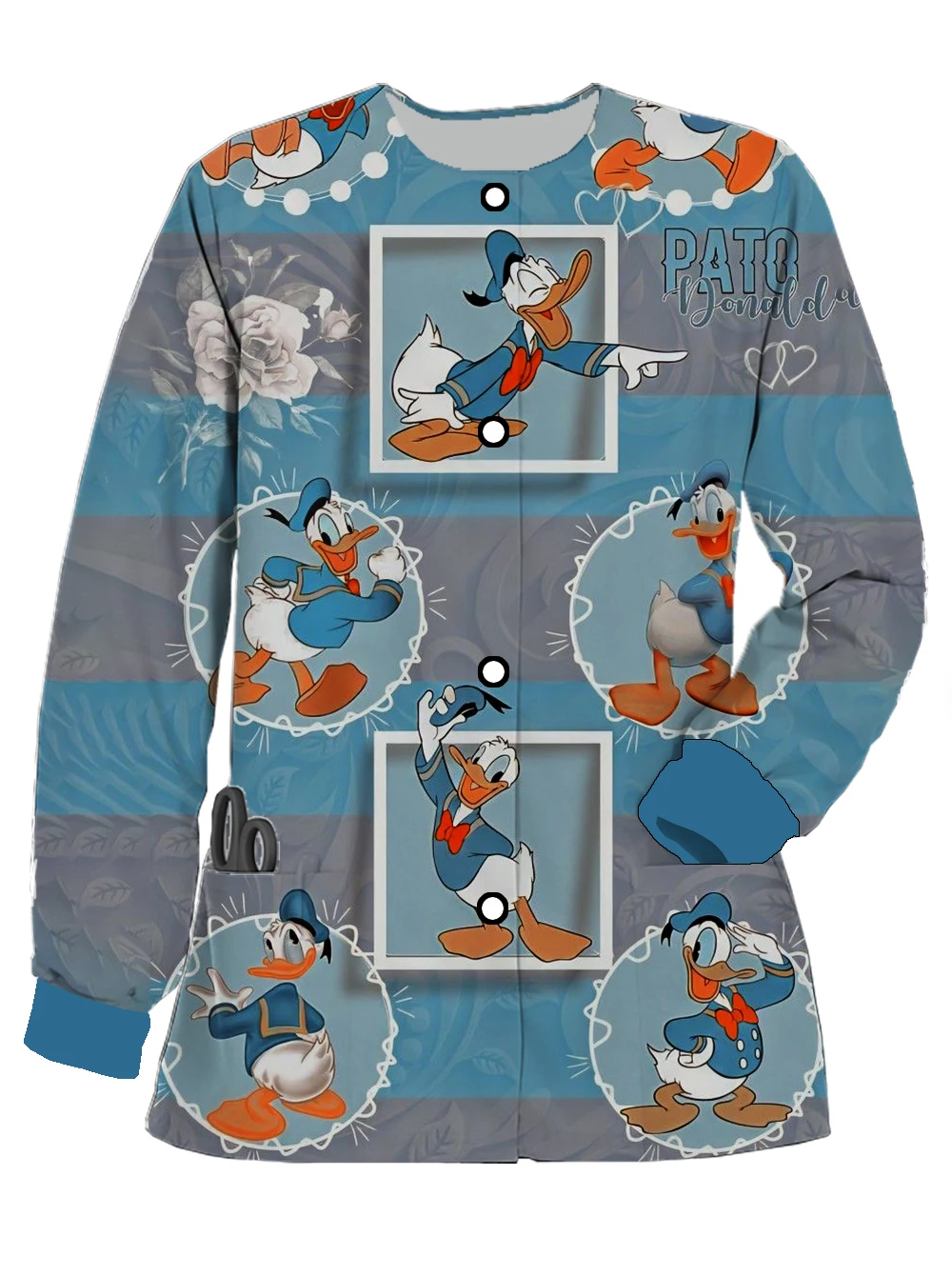 

25 years new women's clothing Disney series Mickey Minnie Magic Fairy Print Women's Long Sleeve Pocket Cardigan Work Uniform