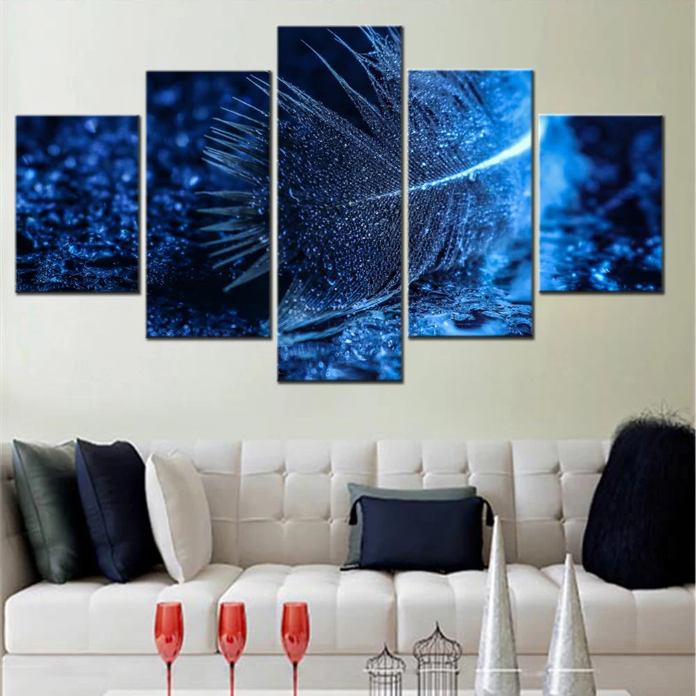 

5 Piece Canvas Wall Arts Poster Painting Feather Wet Macro Water Droplets Modular Picture Print Home Decor Wallpaper Living Room