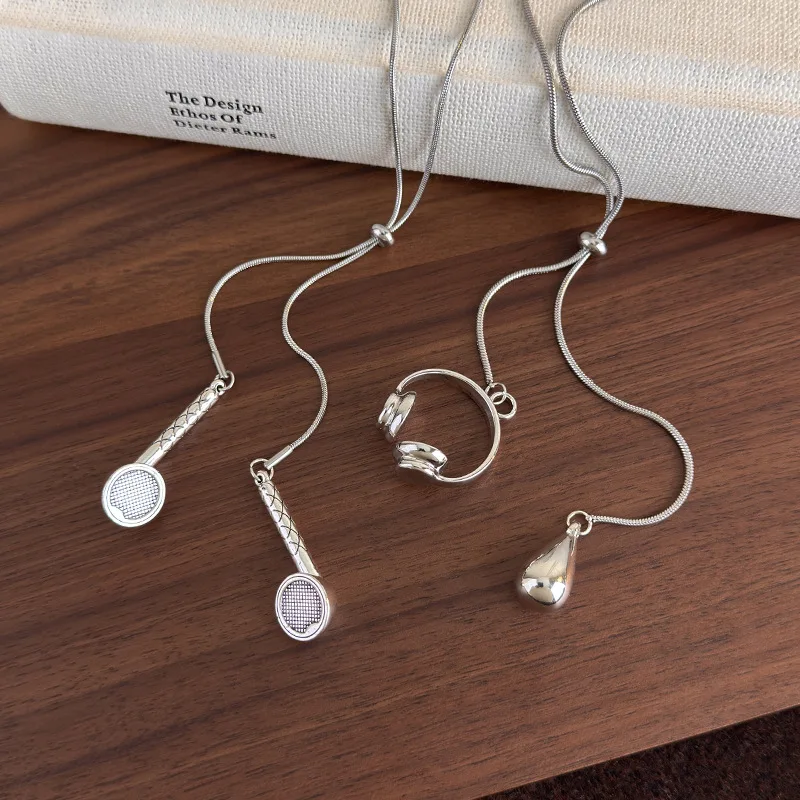 Silver Earring Teardrop Pendant Necklace Luxury-inspired Long-length Pull-through Sweater Chain Autumn/Winter Necklace