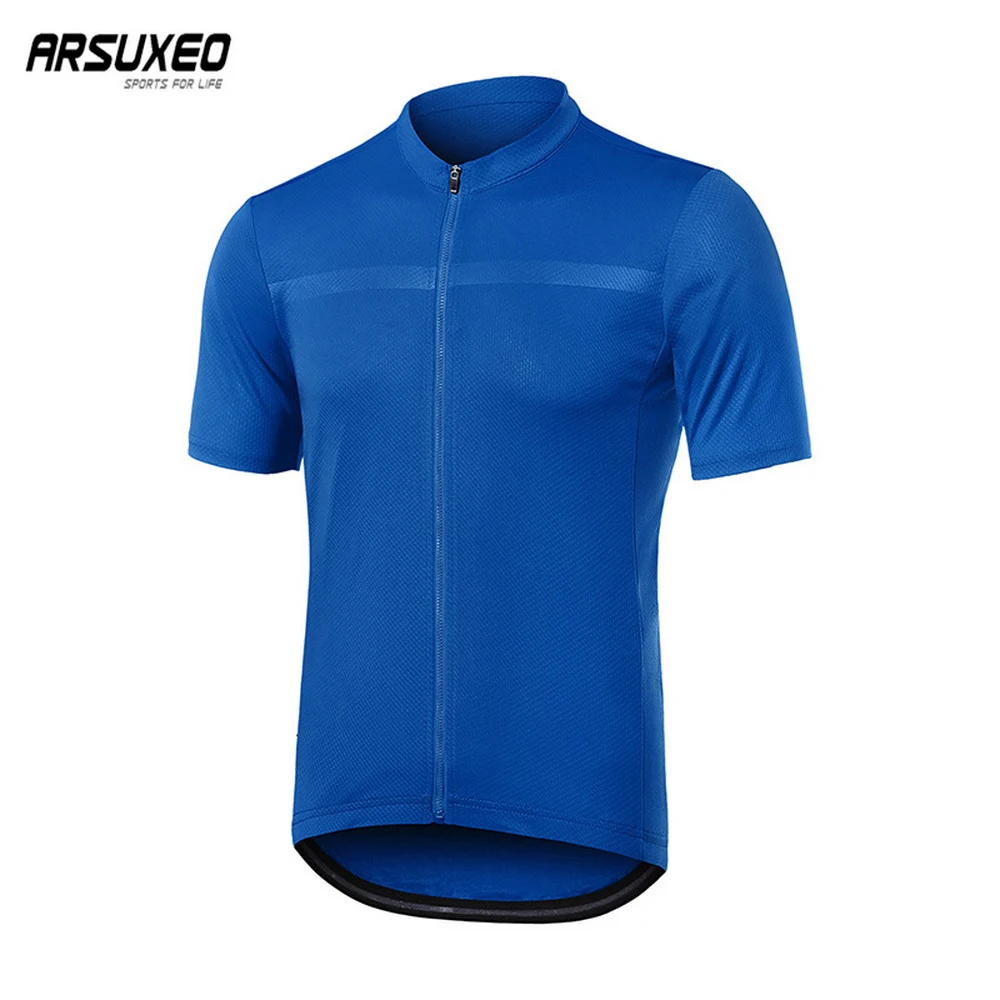 ARSUXEO Men Cycling Jersey High Elasticity Summer Downhill MTB Bike Shirt Full Zipper Pro Team Bike Jersey Breathable Quick Dry