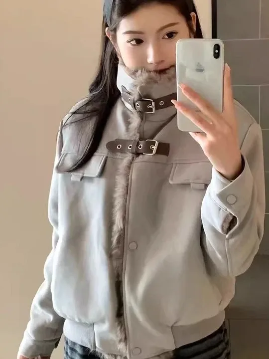 

Утепленная мужская зимняя куртка из замши с меховым воротником и воротником-стойкой, повседневная, на молнии, с длинными рукавами