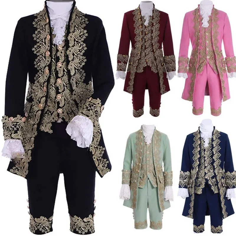 Medieval Vintage Jacket Prince Dress Gorgeous Palace Style Embroidered Lace Noble Formal Dress Stage Drama Performance Cosplay