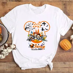 Disney Halloween Mickey Women T-shirt Festival Style Print T Shirt Female Clothing Fashion Gilr Tops