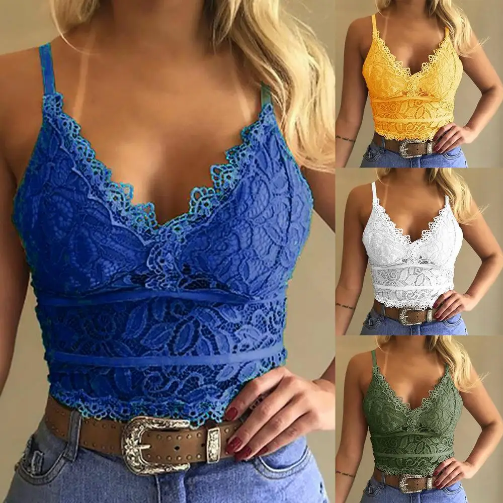 Plus Size 3XL Vest Tank Women Lace Sexy Camisole V Neck Tank Top Underwear Vest Candy Color Bralette Clothes