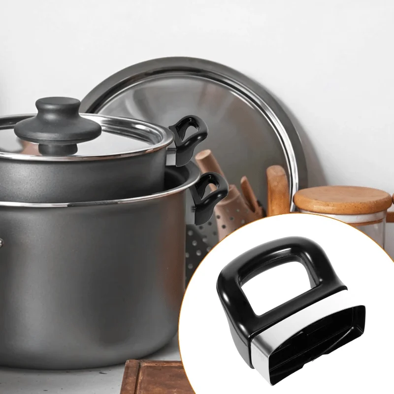 2Pcs Black Single‑Hole Pot Side Handles, Short Replacement Cookware Ears for Pressure Pan Steamer Sauce Pot