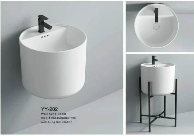 YYHC-High Quality Wall Hang   Glossy White Round Wash Basin Countertop Bathroom Ceramic Wash Sink