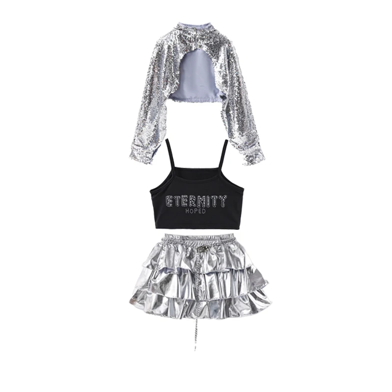 Mädchen K-pop Kleidung Pailletten Crop Tops Street Dance Rock Kinder Hip Hop Jazz Kleidung Sets Kinder Streetwear Mädchen Gruppe kostüm