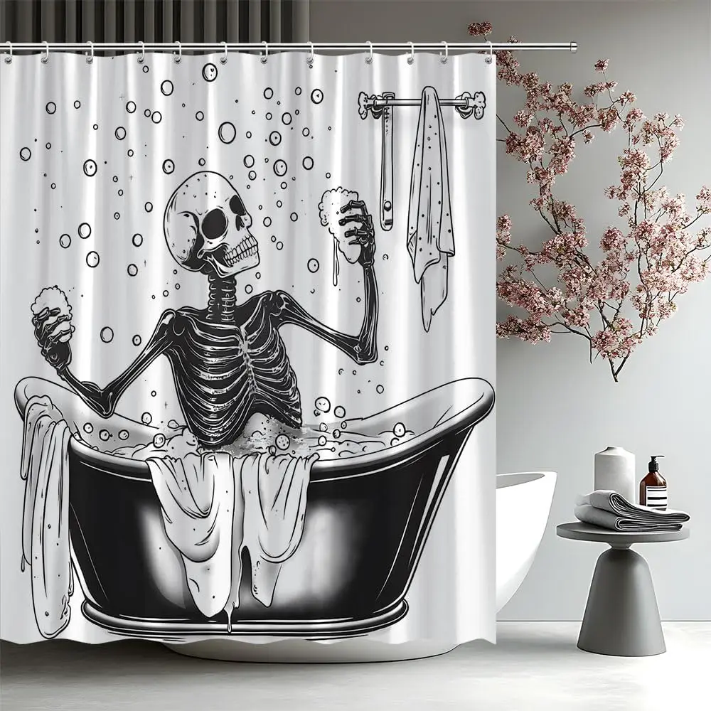 Waterproof Skeleton Shower Curtain Polyester Halloween Spooky Gothic Bathroom Decor Curtain Home Decoration Gift