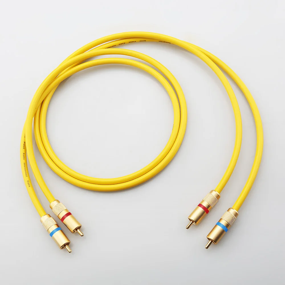Yellow RCA Cable Audiophile 2RCA to 2RCA Silver Plated Stereo Interconnect for Amplifier DAC Turntable Hifi
