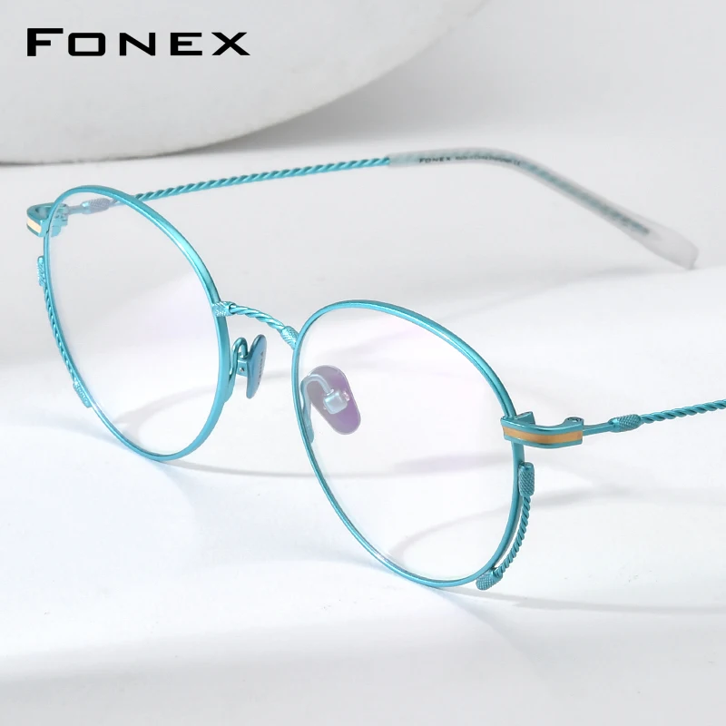 FONEX Pure Titanium Eyeglasses Frame Women Fashion Brand Design Round Glasses Men Retro Japanese Ultralight Eyewear 85719