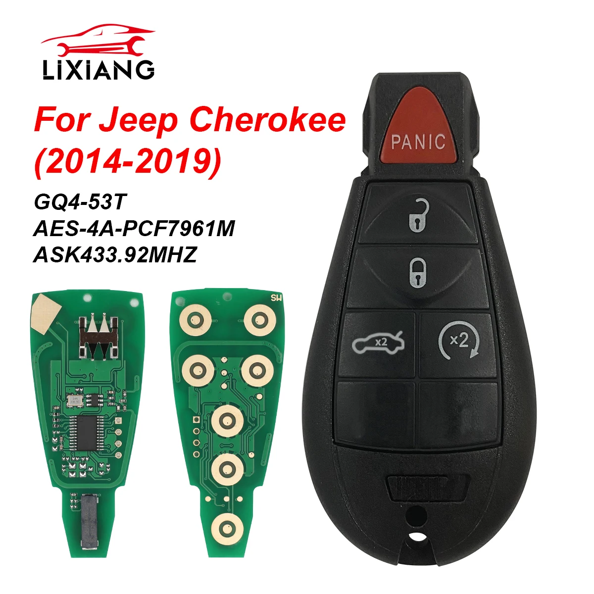 

LIXIANG 3/ 4/ 5 Buttons 433MHz 4A Chip for Jeep Cherokee Dodge RAM 2014 - 2019 Auto Remote Fobik Key Fob FCC ID: GQ4-53T-4A
