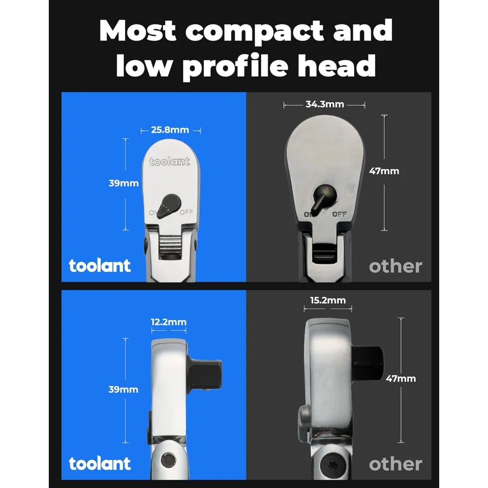 

4Pcs Flex Head Ratchet Set, 1/4“&3/8"&1/2" Drive Gear Wrench Compact Head Ratchet Wrenches, 90-Tooth Gear