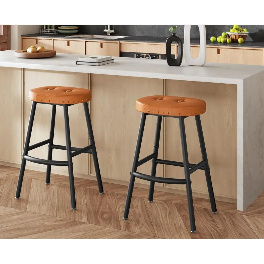 Bar Stools, Set of 2 Bar Chairs,Counter Height Stools,PUPadded Kitchen Counter Stools, Modern Backless Breakfast Stools for Kit