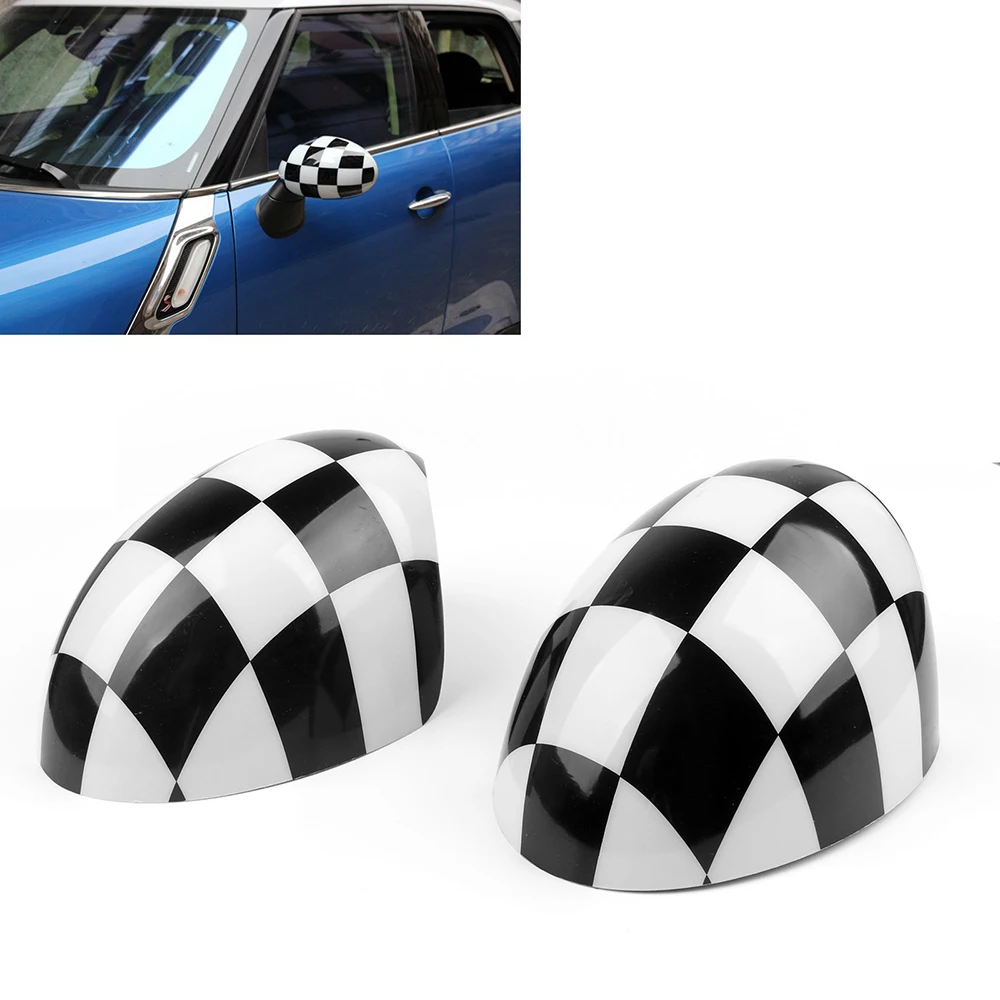 Car Checkered Mirror Caps Covers for BMW MINI Cooper R55 R56 R57 with Auto Powerfolding Mirrors Only