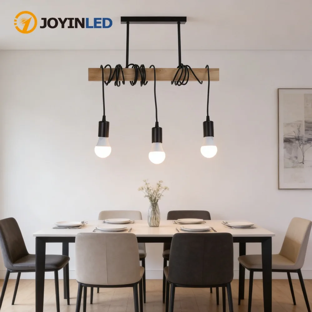 Lampadario Retrò Joyinled, Lampada A Soffitto Vintage A 3 Vie, Lampade Sospese In Legno Intrecciato Per Soggiorno, Sala Da Pranzo, Camera Da Letto-image