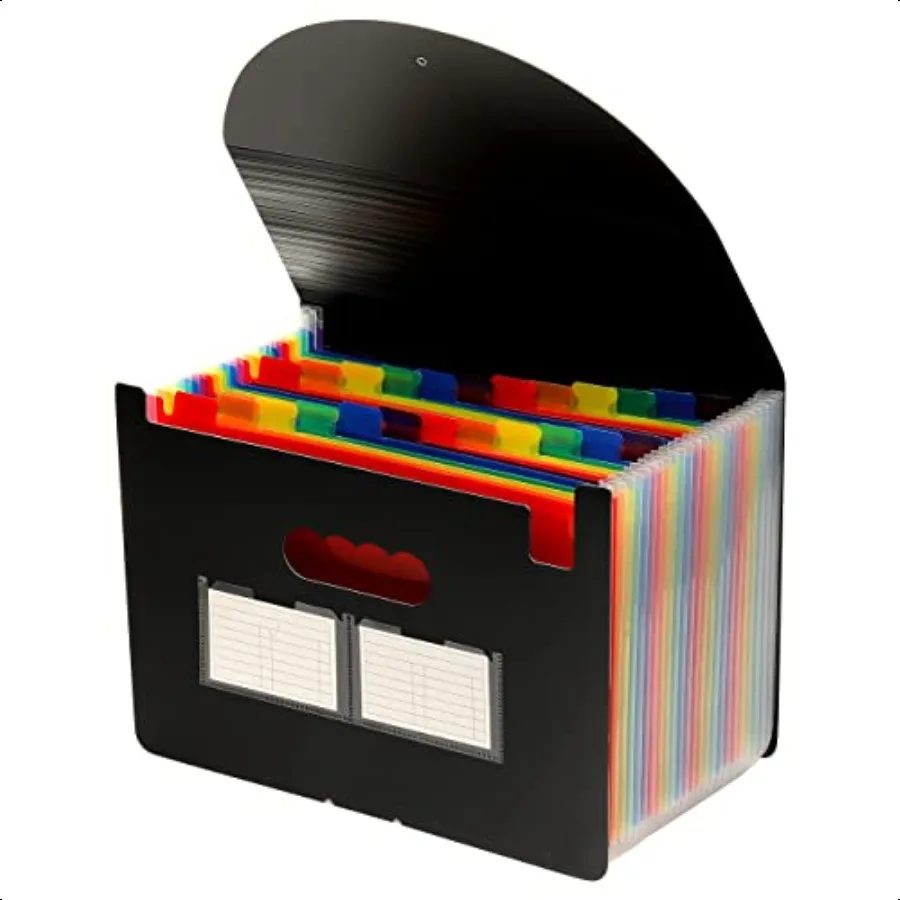 24 Pocket Expanding File Folder Expandable Accordion File Organizer Letter A4 Paper Document Filling Organizer Colored Tabs Bla