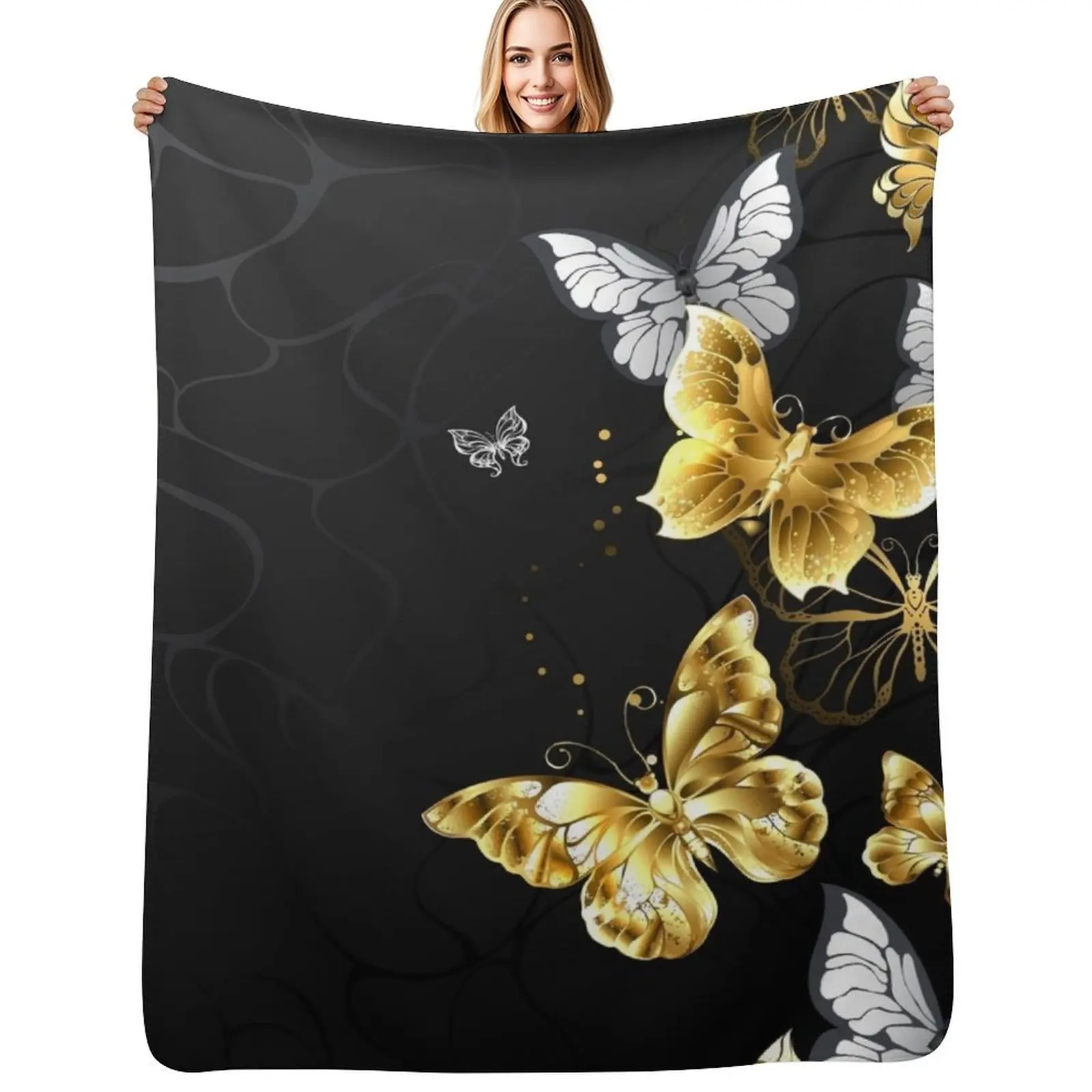 

Gold and White Butterflies Throw Blanket Soft Plush Blanket as Housewarming Gift