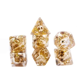 7Pcs Polyhedral Dices Set Gold Skull Acrylic Multi Dices D6 D4 D8 D10 D12 D20 Dice For Role Playing RPG Games