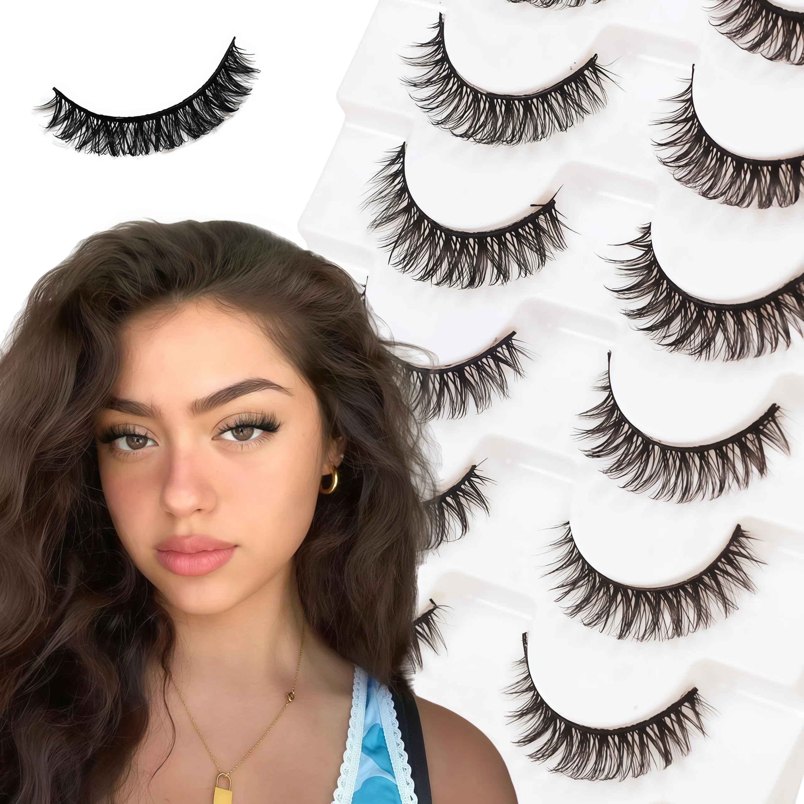 ヨーロッパ＆アメリカン 7ペア 厚め ナチュラルまつげエクステ フェイクキャットアイ ロシアンつけまつげ