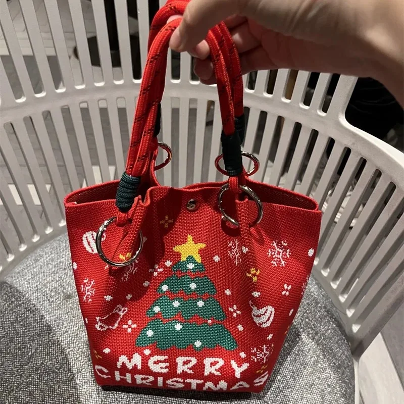 Christmas New Year Gift Knitted Bag Women's Korean Versatile Fashionable Cute Handbag Gift Candy Shopping Bag Storage Pouch