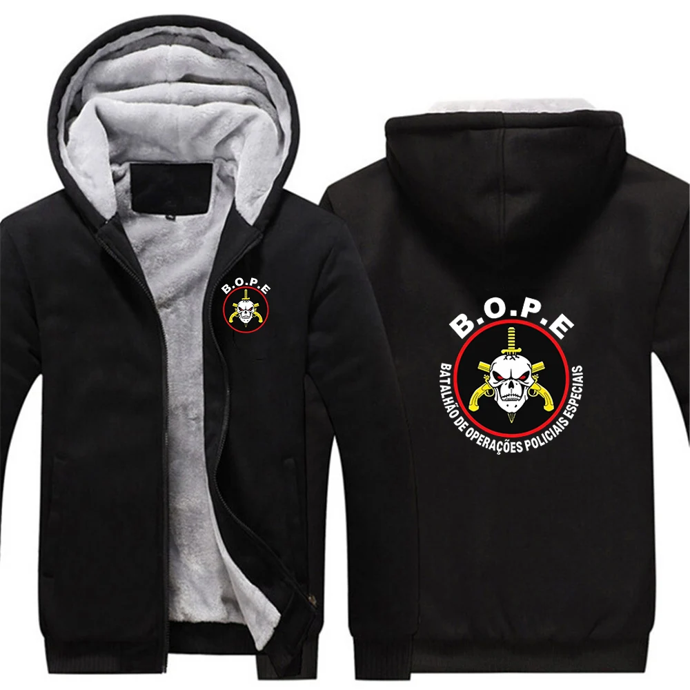 BOPE Tropa De Elite Brazil Special Elite Forces Men Warm Coat Thick Fleece Male Zipper Hooded Jackets Casual Hooded Hoodies