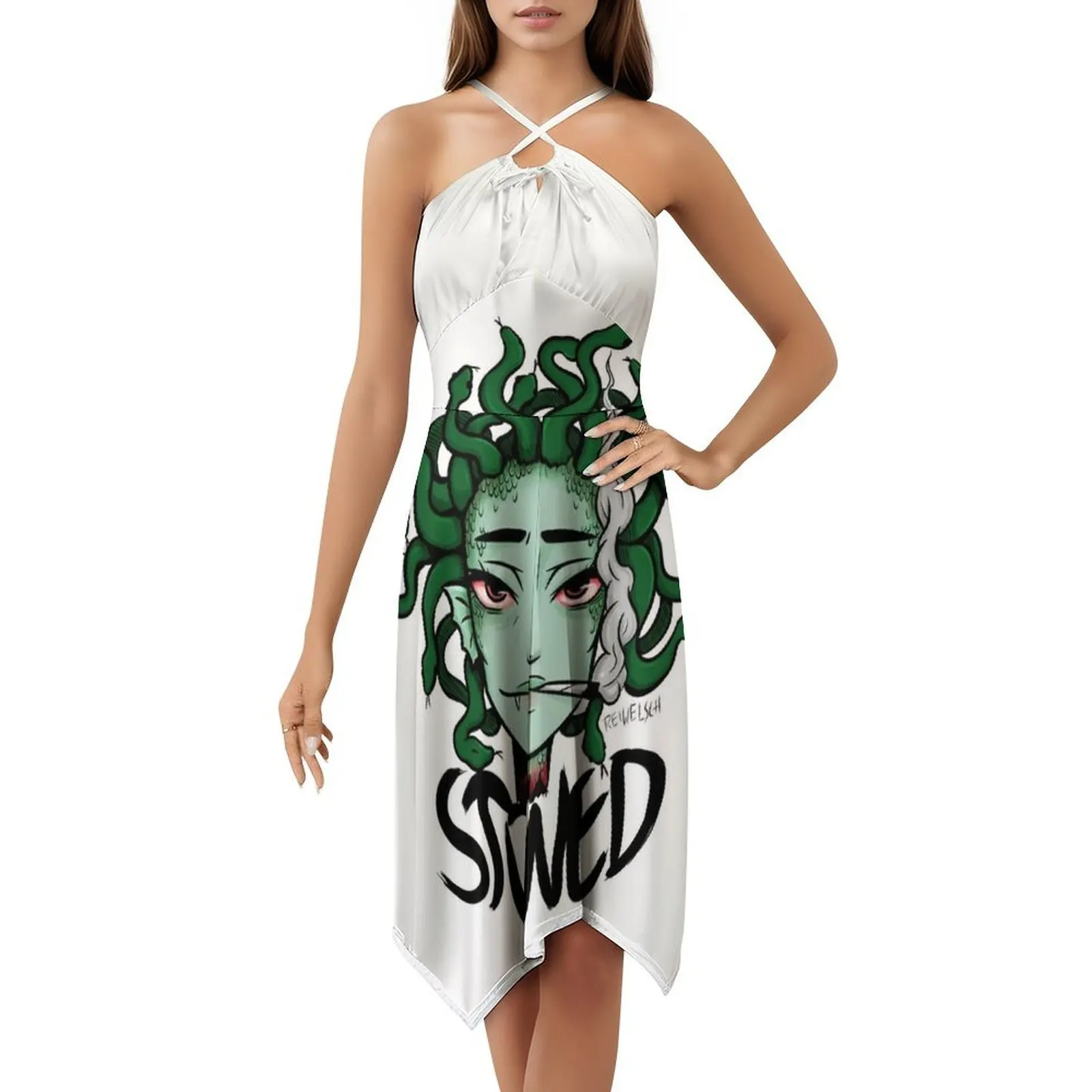 فستان قصير على طراز Preppy للنساء على شكل حرف a فضفاض مناسب فستان يوم غير رسمي المخدرات الاعشاب الممزق فستان الأساطير اليونانية للفتيات #5