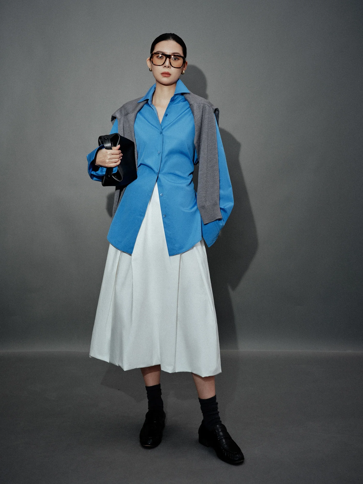 

DMON CleanFit lectual Sle irt Adjustable Long Sve Cotton Pure Color Runway ow Patchwork Design Women's irt