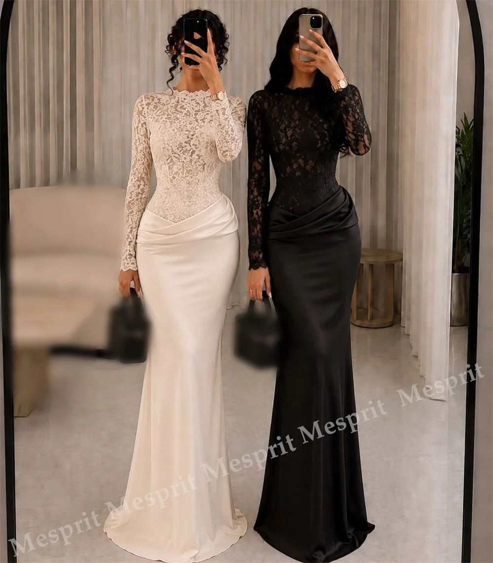 Customized Temperament Long Sleeves Mermaid Formal Evening Gownsfor Banquet Lace Party Dresses Elegant