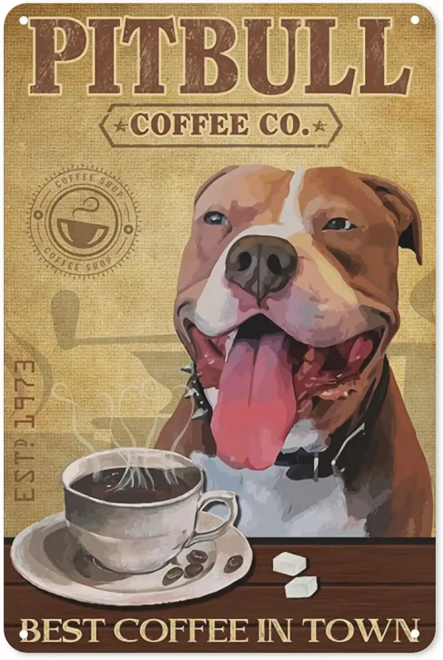 Metallschild – Bester Kaffee in der Stadt, Pitbull-Hund, Poster, Metallschilder, Wandkunst, Dekor für Zuhause, Büro und Bauernhaus, Cottage-Dekorationen für