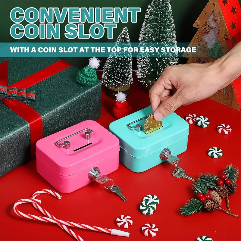 Mini Money Safe Box Key Money Holder Metal Storage Case Small Security Lock Box with Key Kids Portable Lockable Coin Boxes
