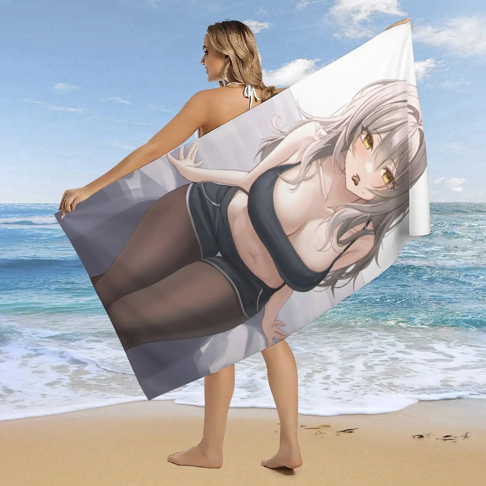 1pc Kawaii Anime Girl Beach Towel Microfiber Quick Dry Kawaii Waifu Print Bath Towel For Pool Beach Travel Otaku Fans Gift